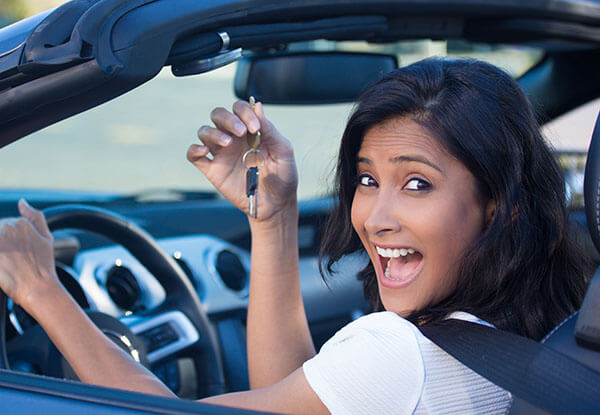 woman with new car