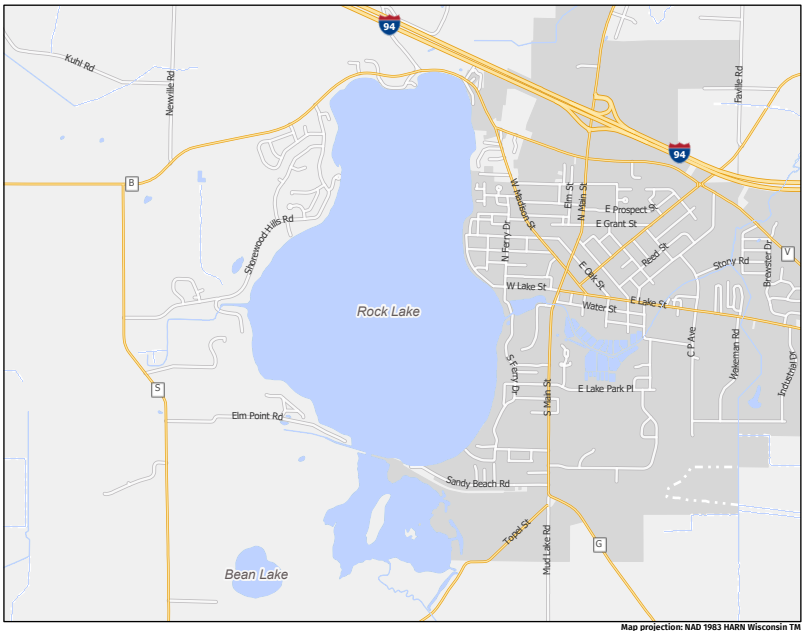 Map projection of Rock Lake, Wisconsin