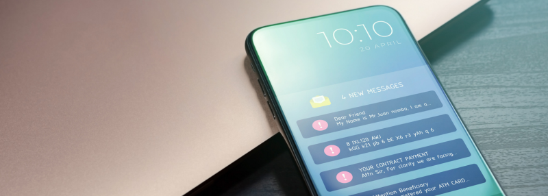 Smartphone screen with list of fake text messages on it